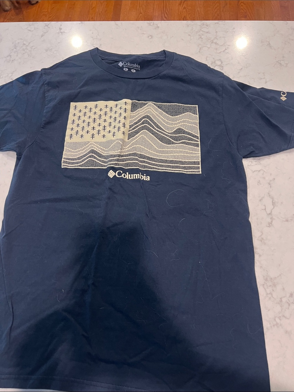 Columbia Navy Short-Sleeve Tee with Cream Mountain Flag Graphic
